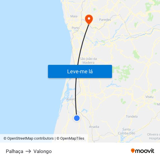 Palhaça to Valongo map