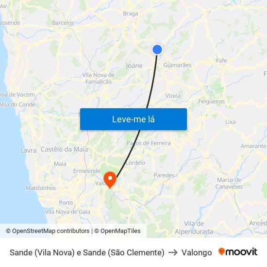 Sande (Vila Nova) e Sande (São Clemente) to Valongo map
