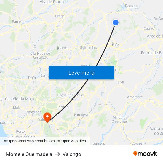 Monte e Queimadela to Valongo map