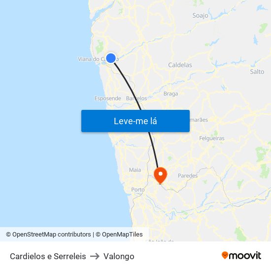 Cardielos e Serreleis to Valongo map