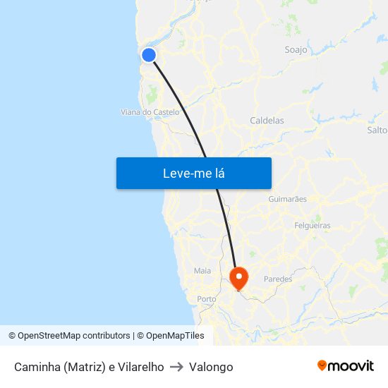 Caminha (Matriz) e Vilarelho to Valongo map