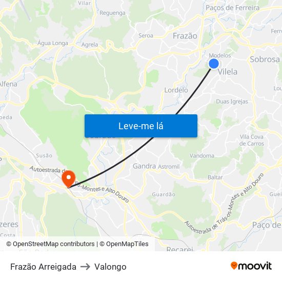 Frazão Arreigada to Valongo map