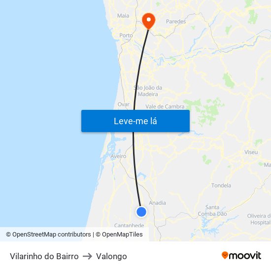 Vilarinho do Bairro to Valongo map