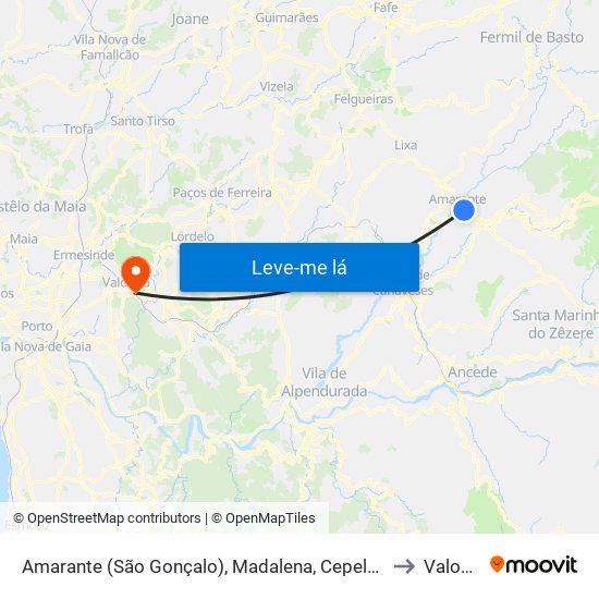 Amarante (São Gonçalo), Madalena, Cepelos e Gatão to Valongo map