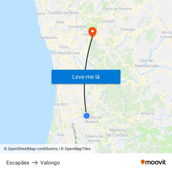 Escapães to Valongo map