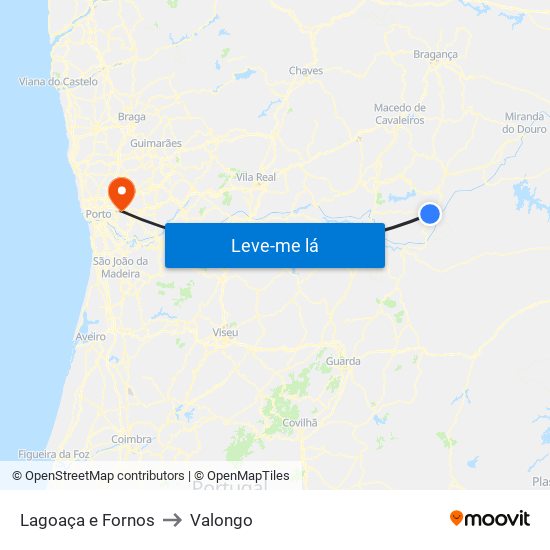 Lagoaça e Fornos to Valongo map