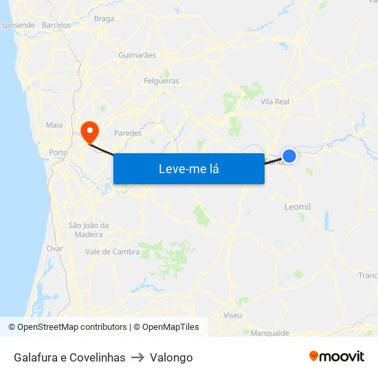 Galafura e Covelinhas to Valongo map