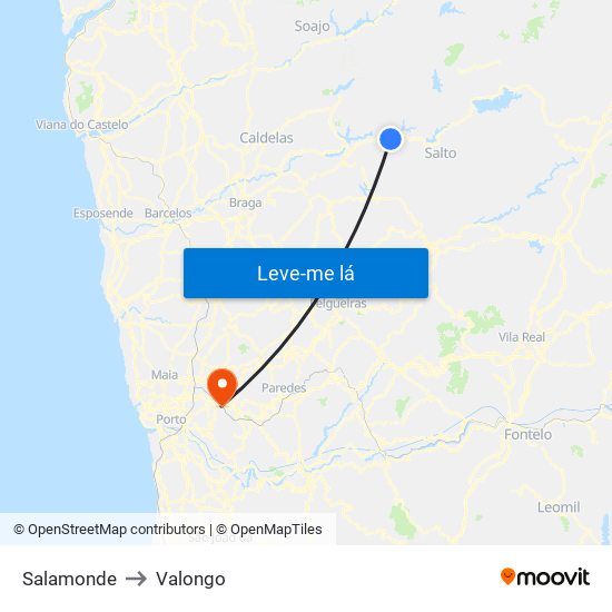 Salamonde to Valongo map