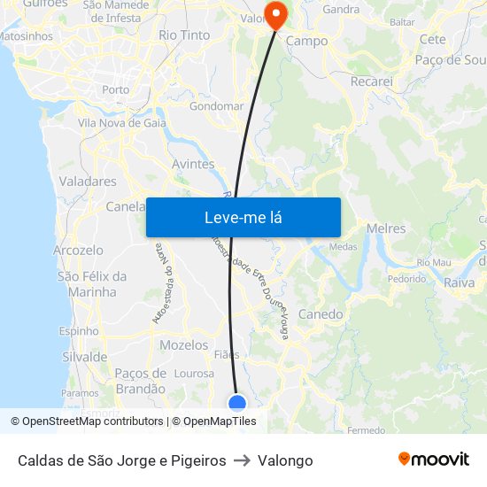 Caldas de São Jorge e Pigeiros to Valongo map