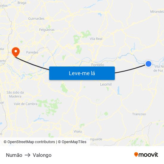 Numão to Valongo map