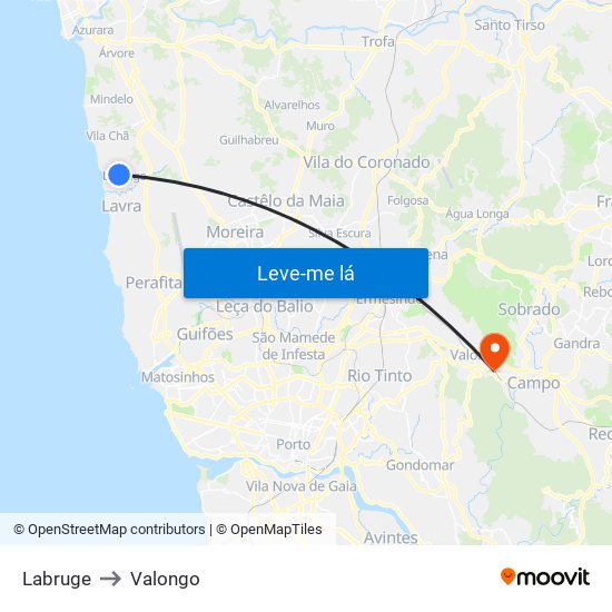 Labruge to Valongo map