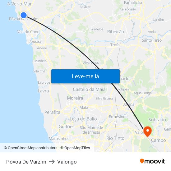 Póvoa De Varzim to Valongo map