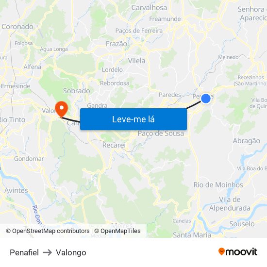 Penafiel to Valongo map