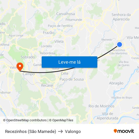 Recezinhos (São Mamede) to Valongo map
