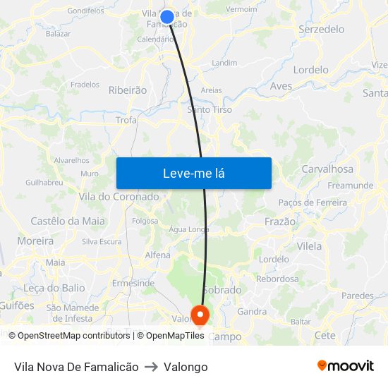 Vila Nova De Famalicão to Valongo map