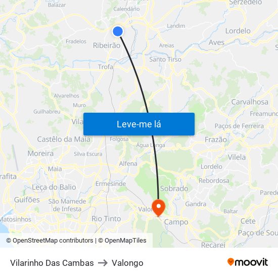 Vilarinho Das Cambas to Valongo map