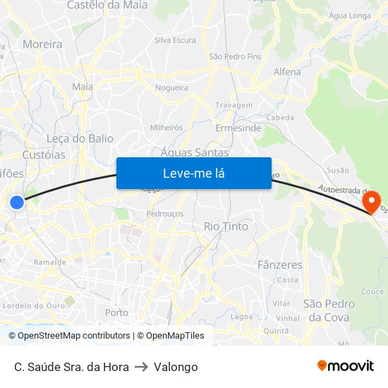 C. Saúde Sra. da Hora to Valongo map