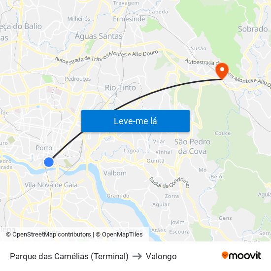 Parque das Camélias (Terminal) to Valongo map