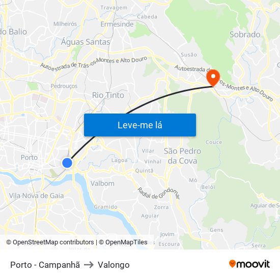 Porto - Campanhã to Valongo map