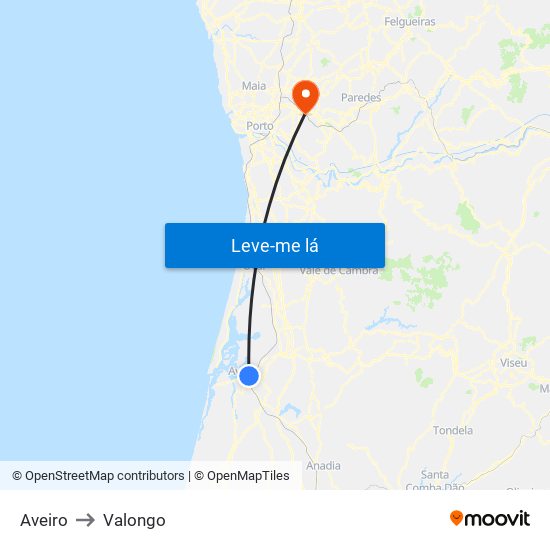 Aveiro to Valongo map