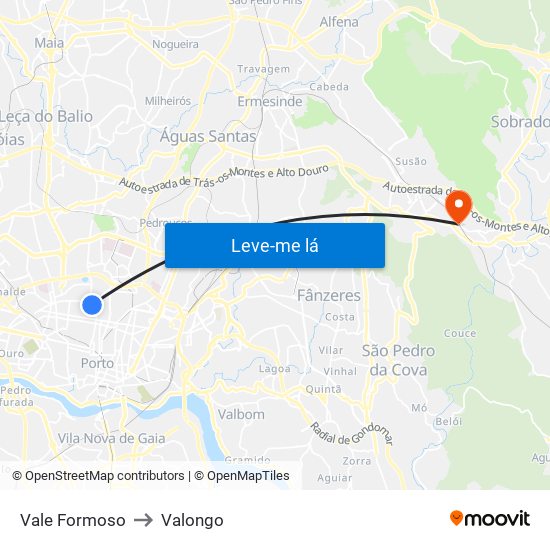 Vale Formoso to Valongo map