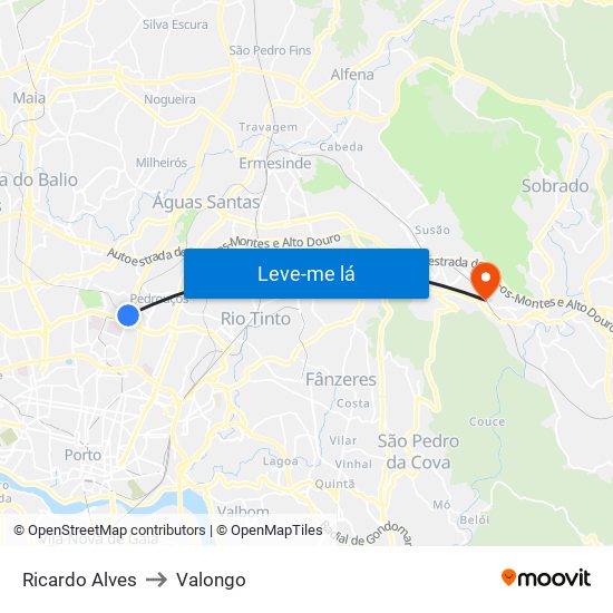 Ricardo Alves to Valongo map