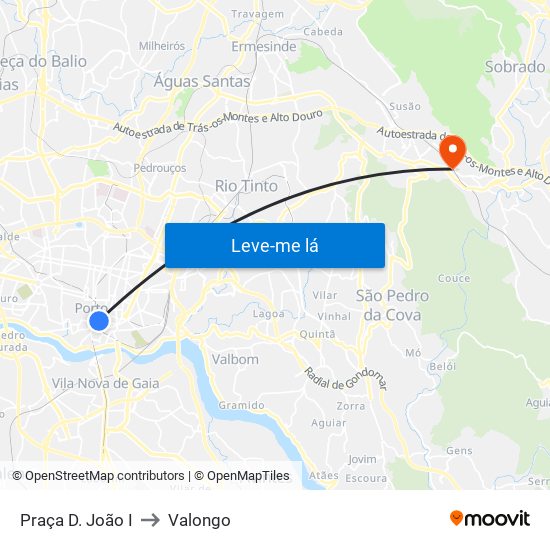 Praça D. João I to Valongo map
