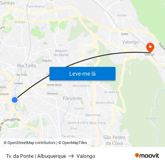 Tv. da Ponte | Albuquerque to Valongo map