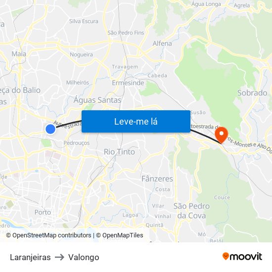 Laranjeiras to Valongo map