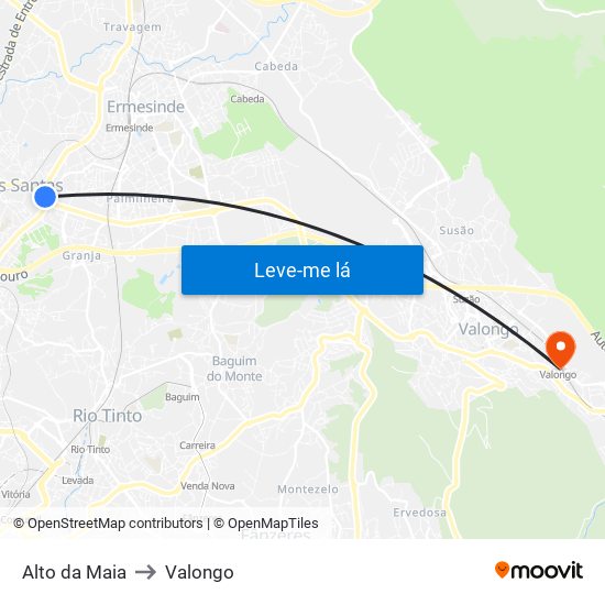 Alto da Maia to Valongo map