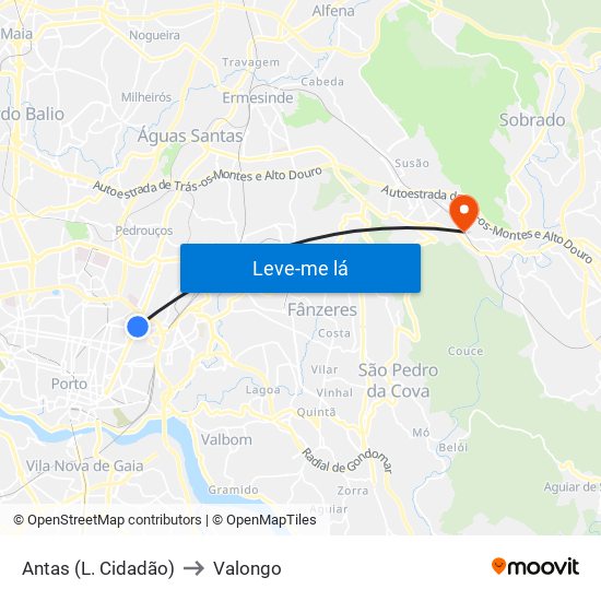 Antas (L. Cidadão) to Valongo map