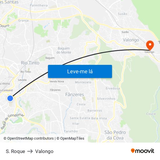 S. Roque to Valongo map