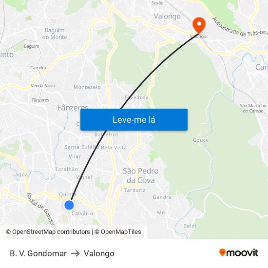 B. V. Gondomar to Valongo map