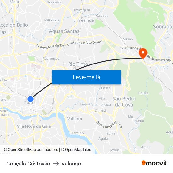 Gonçalo Cristóvão to Valongo map
