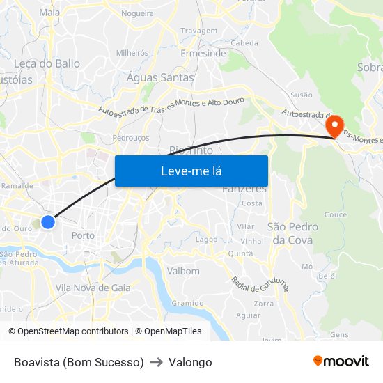 Boavista (Bom Sucesso) to Valongo map