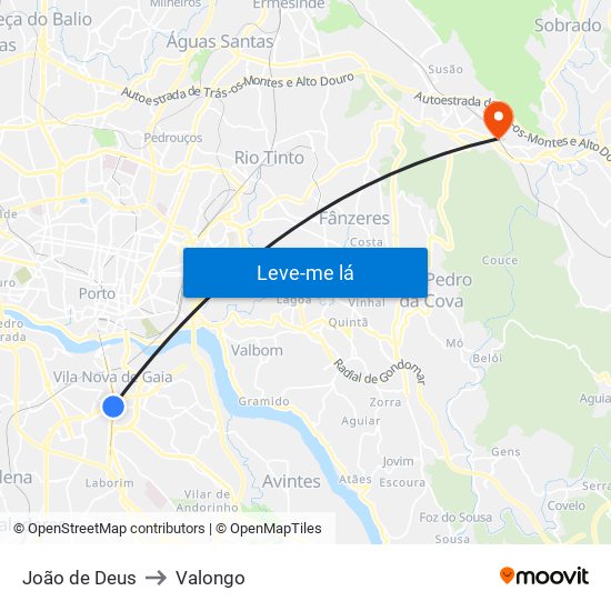 João de Deus to Valongo map