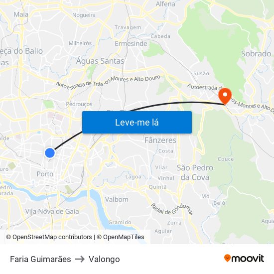 Faria Guimarães to Valongo map