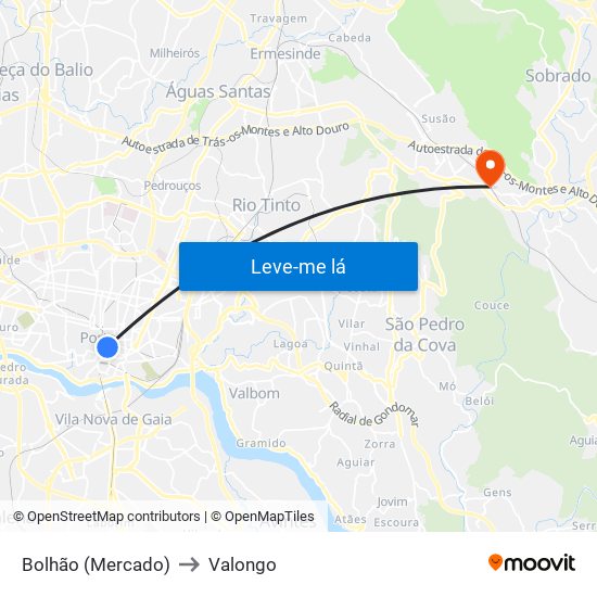 Bolhão (Mercado) to Valongo map