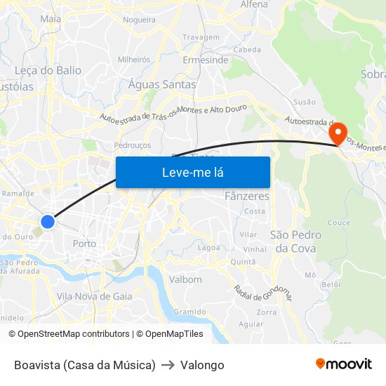 Boavista (Casa da Música) to Valongo map