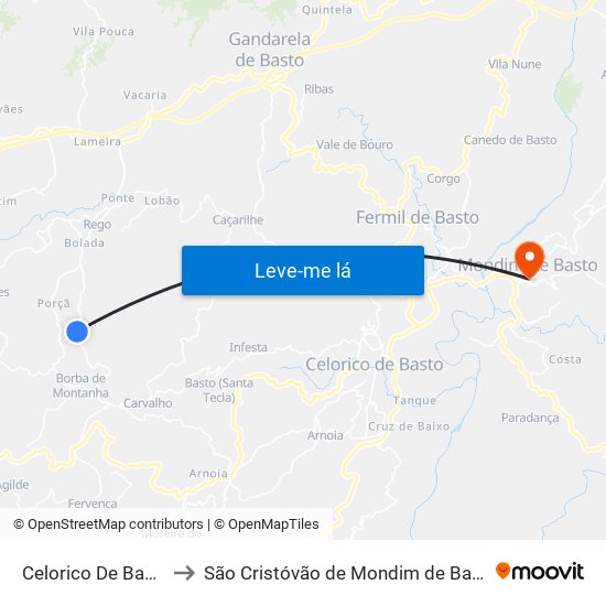 Celorico De Basto to São Cristóvão de Mondim de Basto map