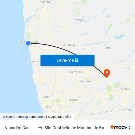 Viana Do Castelo to São Cristóvão de Mondim de Basto map