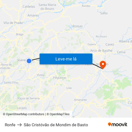 Ronfe to São Cristóvão de Mondim de Basto map