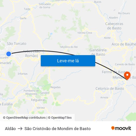 Aldão to São Cristóvão de Mondim de Basto map