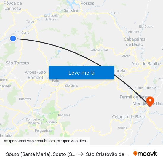 Souto (Santa Maria), Souto (São Salvador) e Gondomar to São Cristóvão de Mondim de Basto map