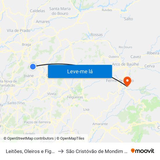 Leitões, Oleiros e Figueiredo to São Cristóvão de Mondim de Basto map