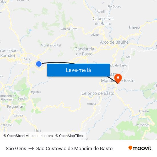 São Gens to São Cristóvão de Mondim de Basto map