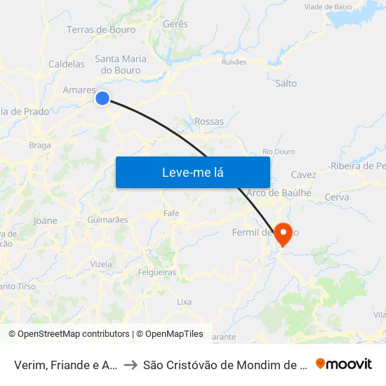 Verim, Friande e Ajude to São Cristóvão de Mondim de Basto map