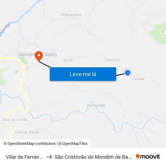 Vilar de Ferreiros to São Cristóvão de Mondim de Basto map