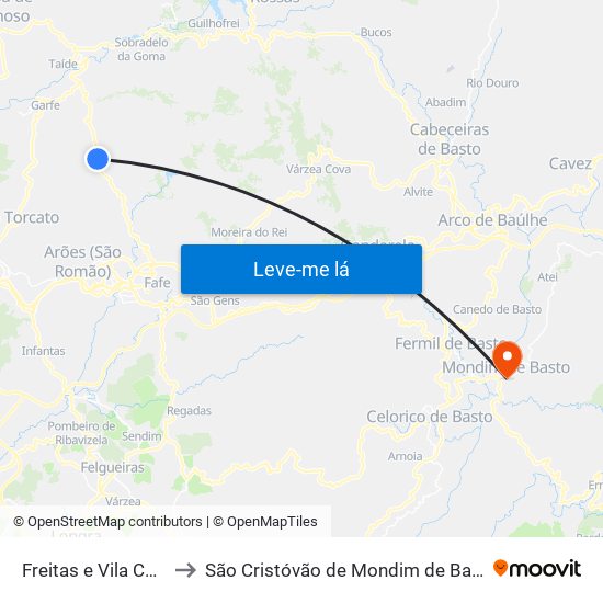 Freitas e Vila Cova to São Cristóvão de Mondim de Basto map