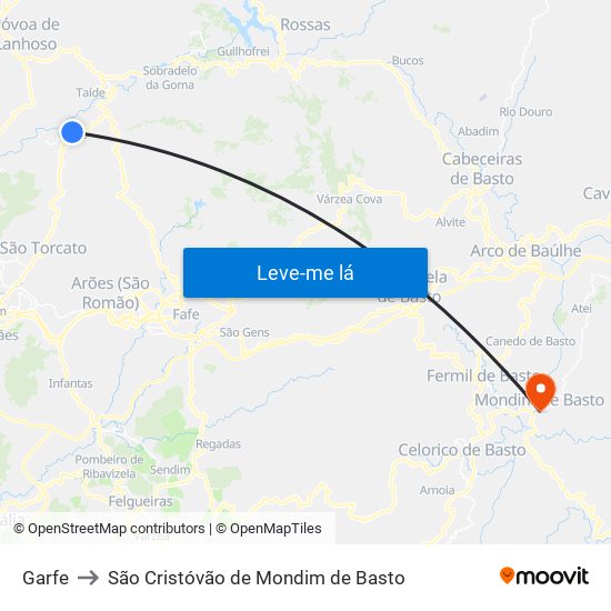 Garfe to São Cristóvão de Mondim de Basto map